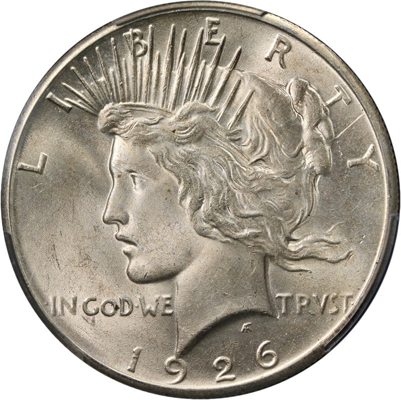 PCGS MS64 1926 Peace Dollar Silver Uncirculated US Coin: PCGS MS64 1926 Peace Dollar Silver Uncirculated US Coin Original 1926-P Peace Dollar certified by PCGS as MS64. This uncirculated silver coin is noted for nice eye appeal, nice luster, a nice strike, 