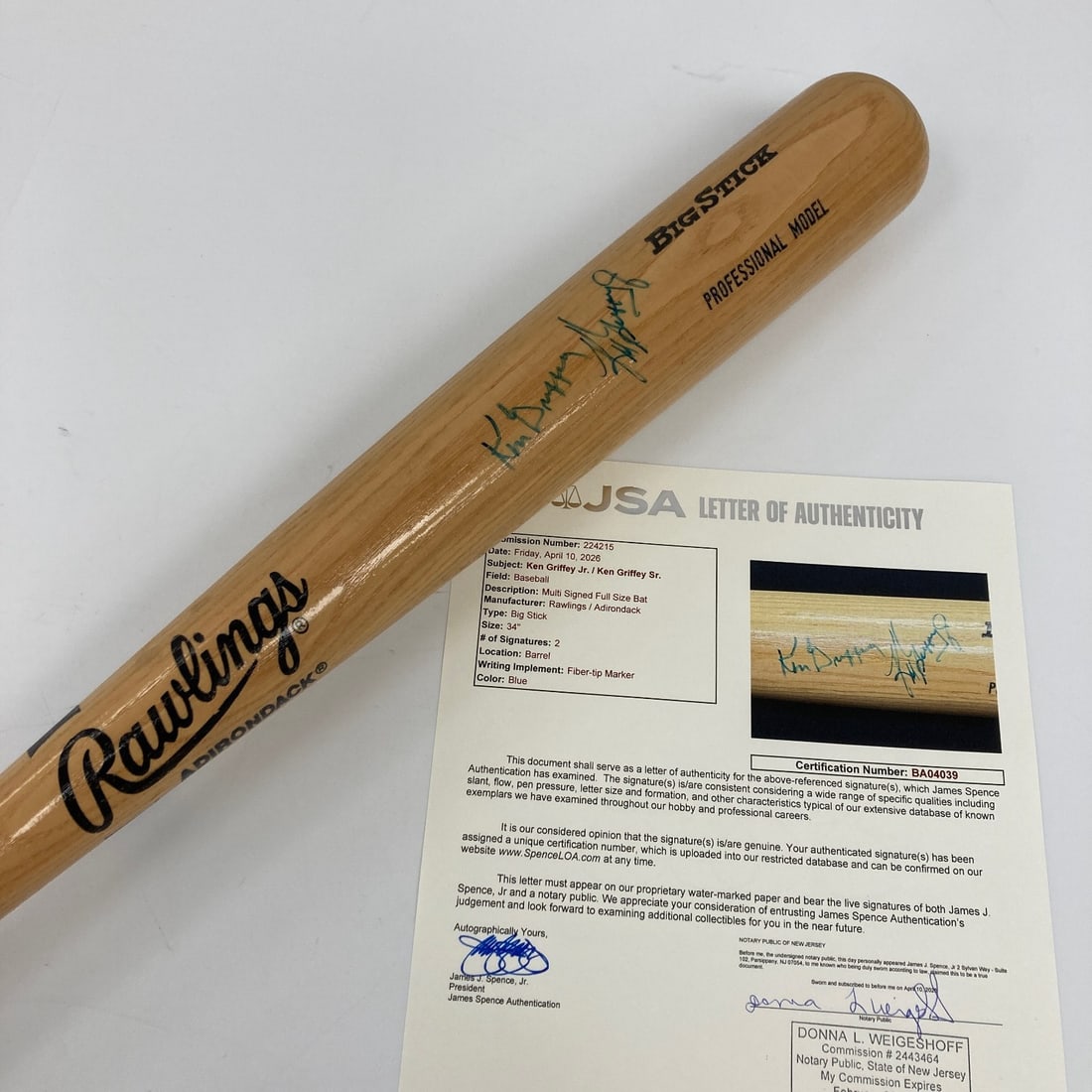 Dual Signed Rawlings Adirondack Bat Ken Griffey Jr Ken Griffey Sr JSA (1 of 6)