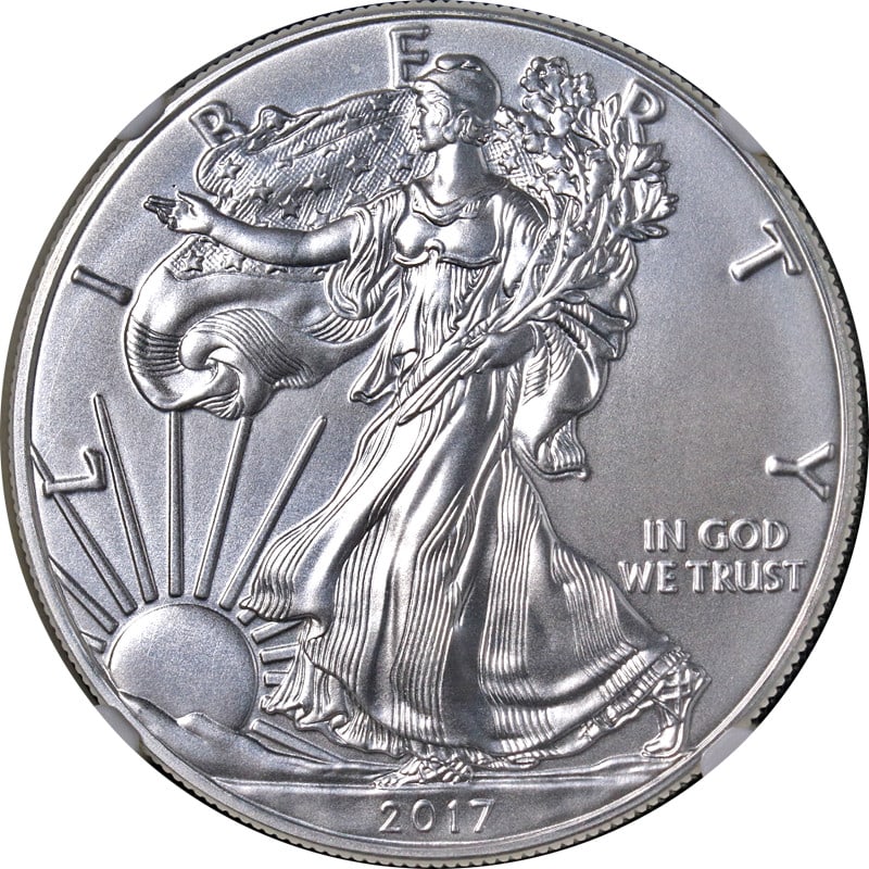 2017 NGC MS69 Early Releases Silver Eagle Dollar Blue Label: 2017 NGC MS69 Early Releases Silver Eagle Dollar Blue Label This 2017 Silver American Eagle $1 coin is certified by NGC with a grade of MS69 and features the Early Releases Blue Label. Struck in .999 