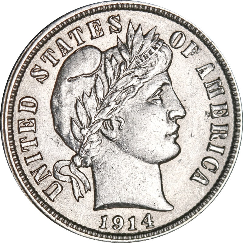 United States 1914 P Barber silver dime coin: United States 1914 P Barber silver dime coin 1914-P Barber Dime from the United States. This pre-owned coin is uncertified, circulated, and struck in 0.9 fine silver. Specifications Item Type: Dime Se