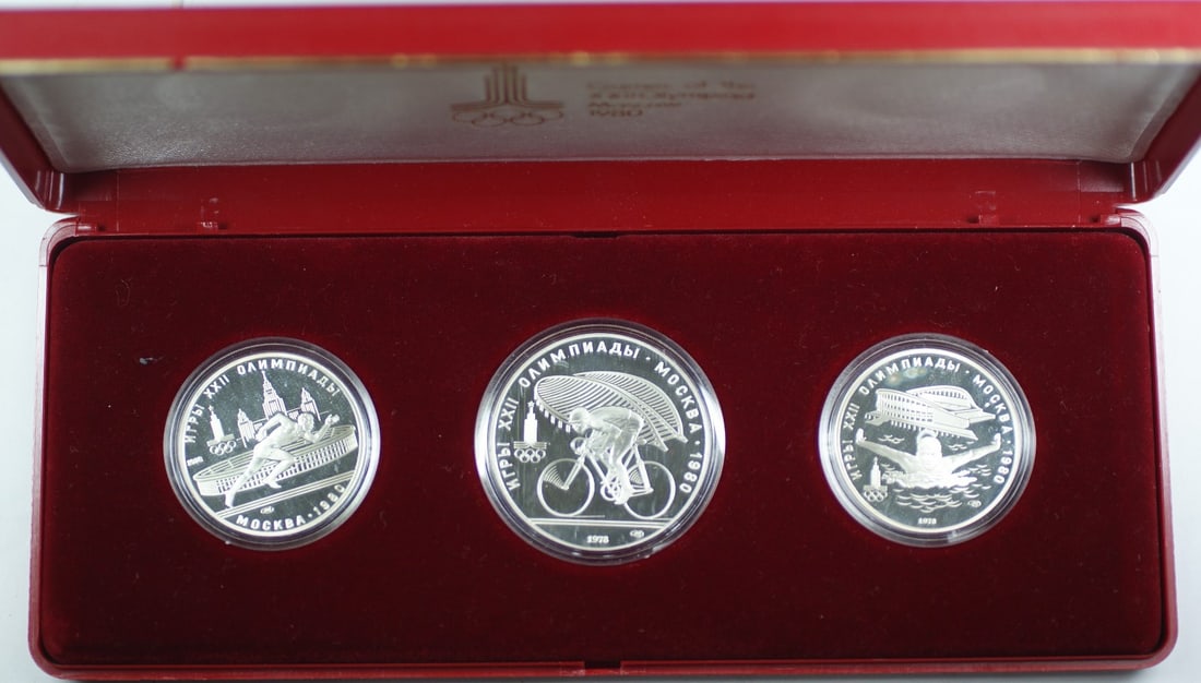 Three Coin Silver Proof Set 1978 USSR 1980 Olympic 10 and 5 Ruble (1 of 3)