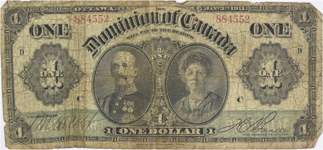 Canada 1911 Dominion $1 Banknote Pick 27A Grade G (1 of 2)