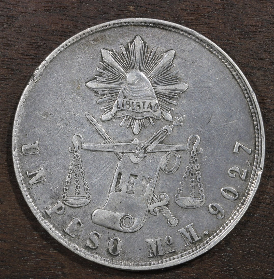Mexico 1871-Mo 1 Peso Silver Coin Balance Scale Design (1 of 2)