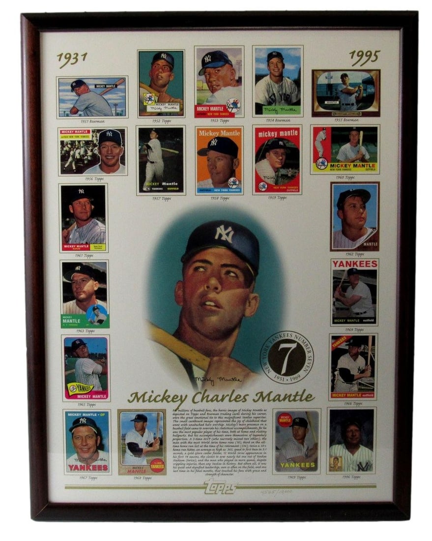 Framed Mickey Mantle 1995 Topps card sheet poster Yankees limited edition (1 of 3)