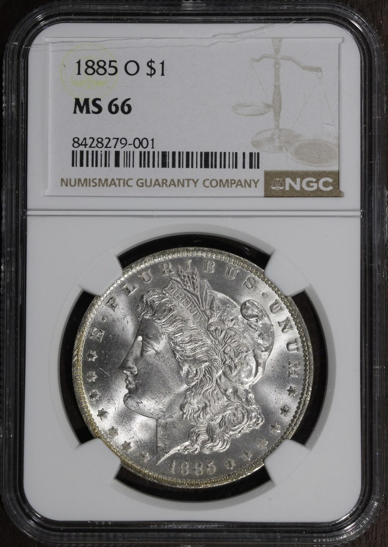 NGC MS66 1885 O Morgan Silver Dollar $1: NGC MS66 1885 O Morgan Silver Dollar $1 1885-O Morgan Silver Dollar graded MS66 by NGC. This pre-owned coin is uncirculated and struck in silver with a $1 denomination. Specifications Item Type: Coin 