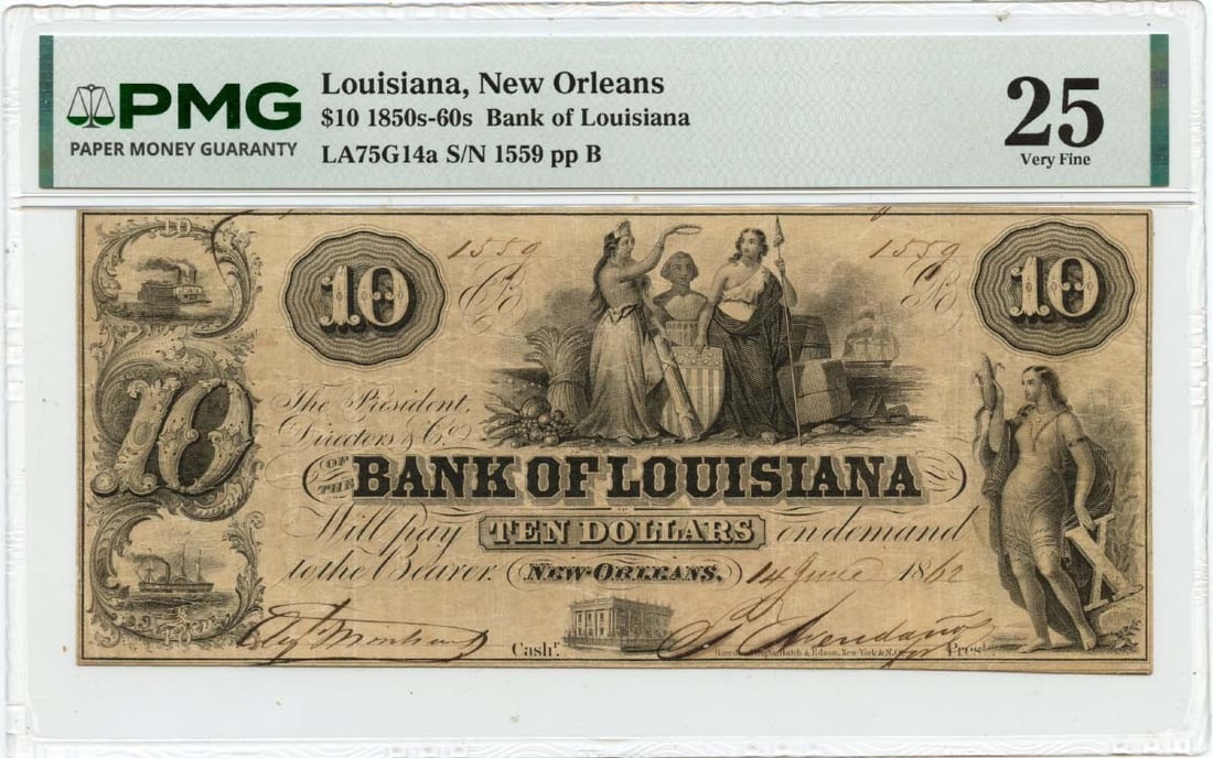 PMG VF25 1862 Bank of Louisiana New Orleans Obsolete Note (1 of 2)