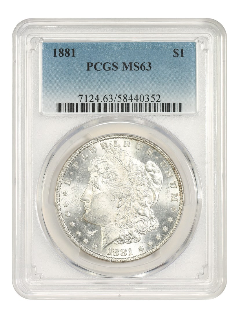 PCGS MS63 1881 Morgan Silver Dollar $1 Philadelphia: PCGS MS63 1881 Morgan Silver Dollar $1 Philadelphia 1881 Morgan Dollar certified by PCGS as MS63. This pre-owned coin is an uncirculated example struck at the Philadelphia Mint. Specifications Denomin