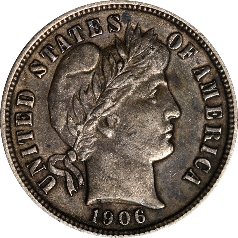 United States 1906 S Barber silver dime coin (1 of 2)
