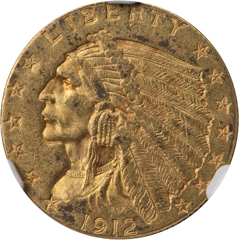 NGC MS61 1912 Indian Head $2.50 Gold Coin Euro Look: NGC MS61 1912 Indian Head $2.50 Gold Coin Euro Look Original 1912 Indian Gold $2.50 coin with a super-crusty Euro-look appearance. Graded MS61 by NGC and pre-owned. Specifications Item Type: Coin Year