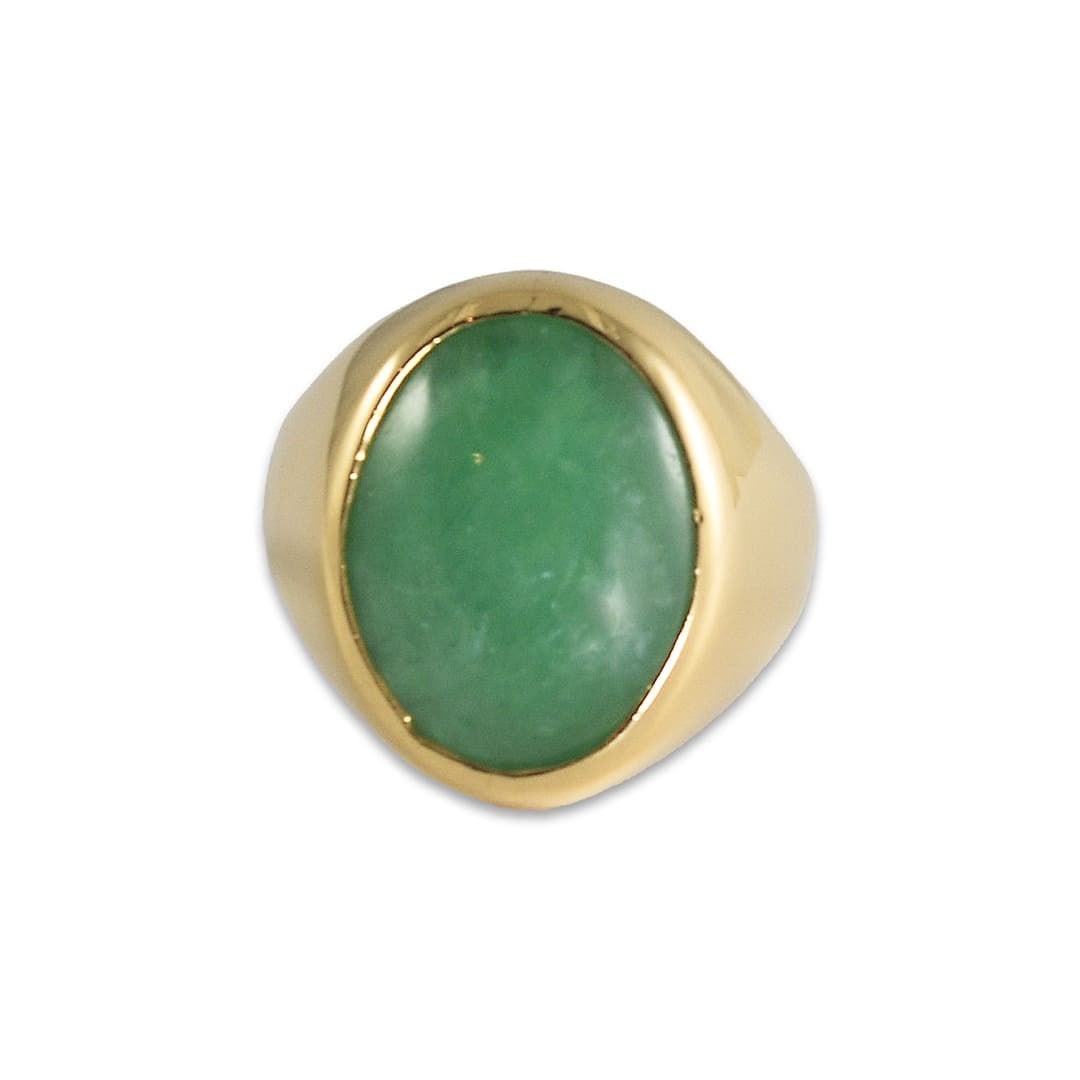 Unbranded 22K Yellow Gold Ring with Oval Green Jade 10.6g (1 of 6)