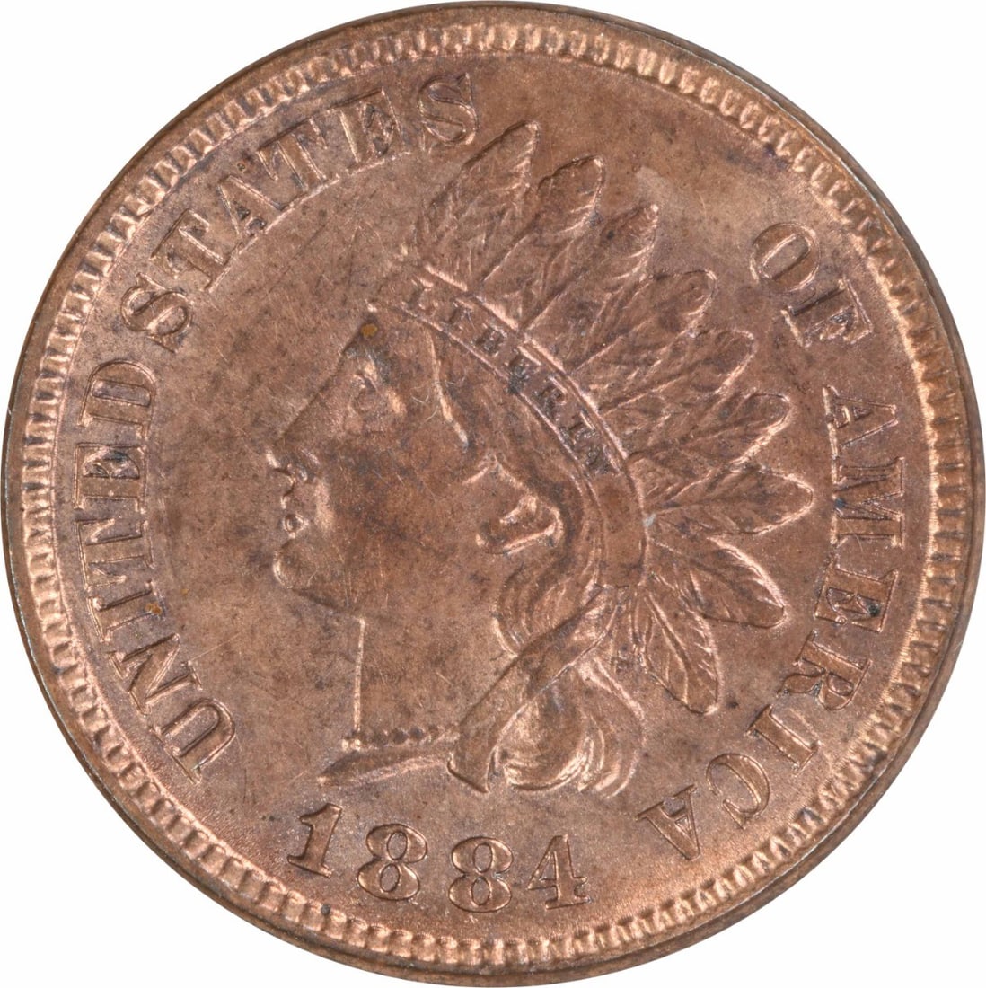 1884 Indian Head Small Cent Copper Uncirculated Uncertified: 1884 Indian Head Small Cent Copper Uncirculated Uncertified 1884 Indian Head small cent offered in uncirculated, pre-owned condition. This uncertified copper coin is identified as KM 90a and listed wi