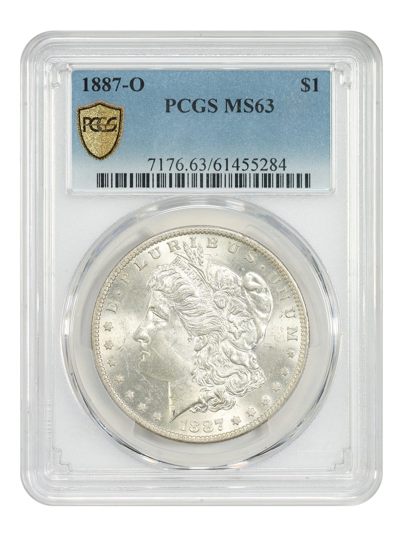 PCGS MS63 1887 O Morgan Silver Dollar $1: PCGS MS63 1887 O Morgan Silver Dollar $1 1887-O Morgan Dollar certified by PCGS in MS63 grade. This uncirculated, pre-owned coin was struck in New Orleans. Specifications Denomination: $1 Year: 1887 M