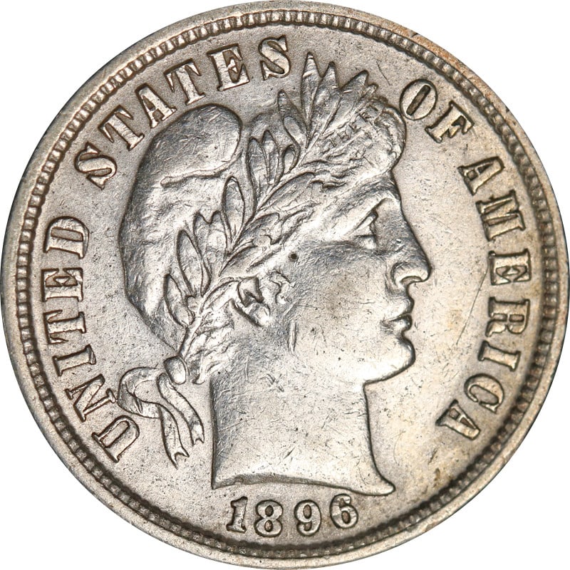 1896 P Silver Barber 10C United States Coin: 1896 P Silver Barber 10C United States Coin 1896-P Barber Dime from the United States. This pre-owned coin is uncertified, struck in 90% silver, and listed in circulated condition. Specifications Item