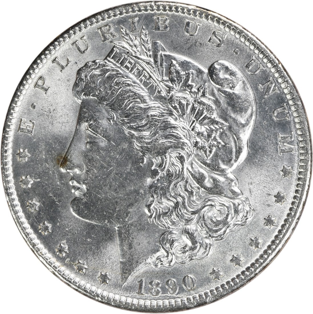 1890 $1 Morgan Silver Dollar Uncirculated Uncertified: 1890 $1 Morgan Silver Dollar Uncirculated Uncertified 1890 Morgan Silver Dollar in BU grade. This uncertified United States $1 coin is struck in silver and listed as uncirculated. Pre-owned. Specifica
