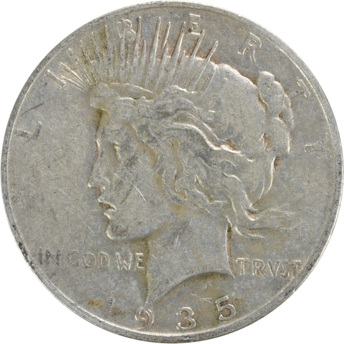 United States 1935 S Peace Dollar Silver $1 VF Uncertified: United States 1935 S Peace Dollar Silver $1 VF Uncertified 1935-S Peace silver dollar in VF grade. This circulated, uncertified coin is composed of silver and is a pre-owned example from the United St