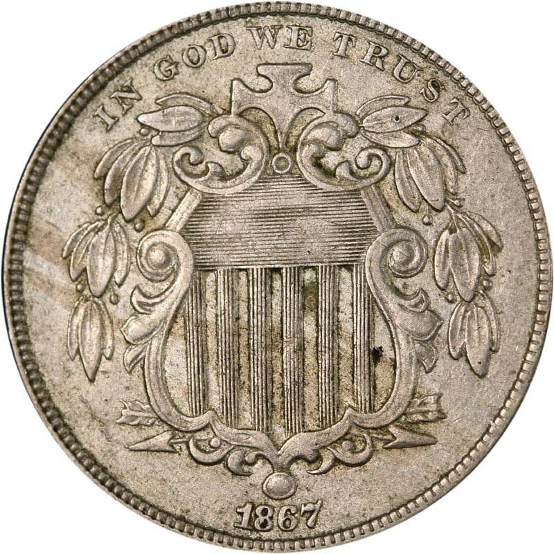 United States 1867 Shield Nickel Coin Uncertified: United States 1867 Shield Nickel Coin Uncertified 1867 Shield Nickel coin from the United States. This pre-owned example is circulated and uncertified. Specifications Item Type: Coin Coin Type: Shield