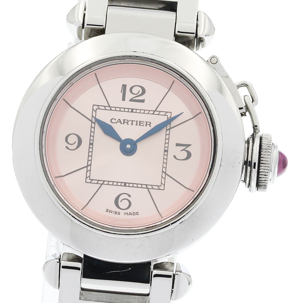 Cartier Miss Pasha ladies quartz wristwatch ref W3140008 pink dial: Cartier Miss Pasha ladies quartz wristwatch ref W3140008 pink dial Cartier Miss Pasha women's wristwatch with a quartz movement and pink dial. This stainless steel watch is presented without accessori