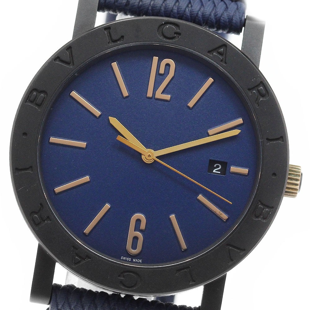 BVLGARI Solotempo BB41S 103133 Mens Automatic Date Watch: BVLGARI Solotempo BB41S 103133 Mens Automatic Date Watch BVLGARI Solotempo automatic men's wristwatch with date display. This Swiss-made watch features a navy dial and stainless steel case paired with