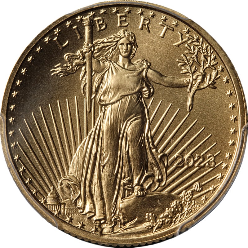 PCGS MS70 2023 $10 Gold Eagle Coin FDOI Signed by David Hall (1 of 4)