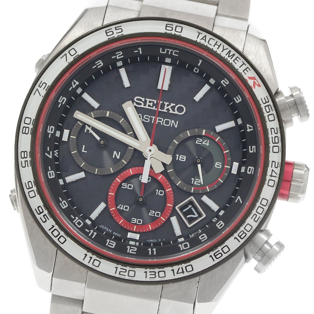 Seiko Astron SBXY045 Civic Type R Mens Titanium Solar Watch: Seiko Astron SBXY045 Civic Type R Mens Titanium Solar Watch SEIKO Astron CIVIC TYPE R Collaboration Model men's wristwatch with a black dial, titanium case and titanium bracelet. This solar radio-cont