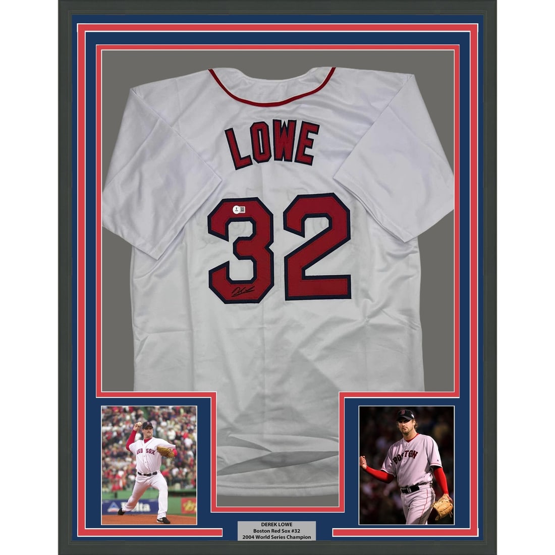 Derek Lowe signed Boston Red Sox framed white jersey Beckett COA 35x39 (1 of 2)