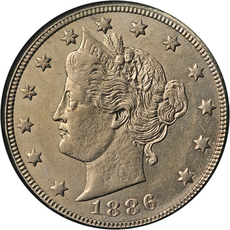 1886 Liberty Head V Nickel AU BU Details Key Date (1 of 2)