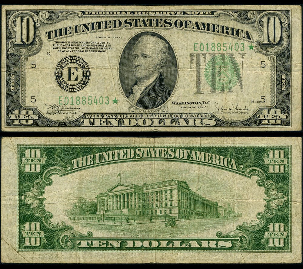 1934-C $10 Richmond Federal Reserve Note Fr 2008 E* Wide Star Fine (1 of 1)
