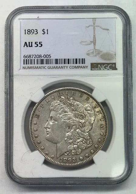 NGC AU-55 1893 Morgan Silver Dollar (1 of 2)