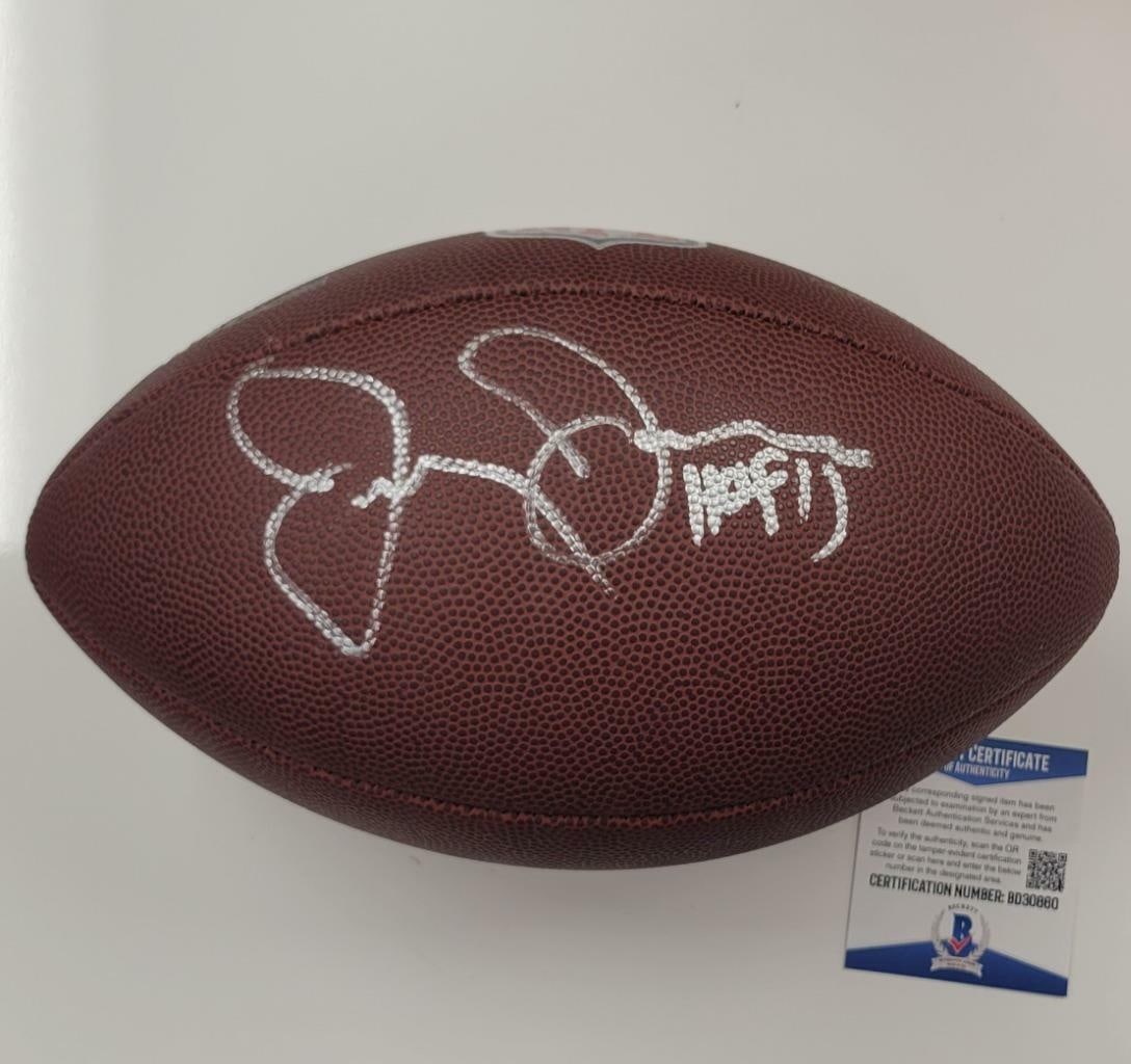 Jerry Jones Signed The Duke Replica Football Beckett Authenticated: Jerry Jones Signed The Duke Replica Football Beckett Authenticated This replica NFL football, known as 'The Duke,' is signed by Dallas Cowboys owner Jerry Jones and includes a Hall of Fame '17 inscrip