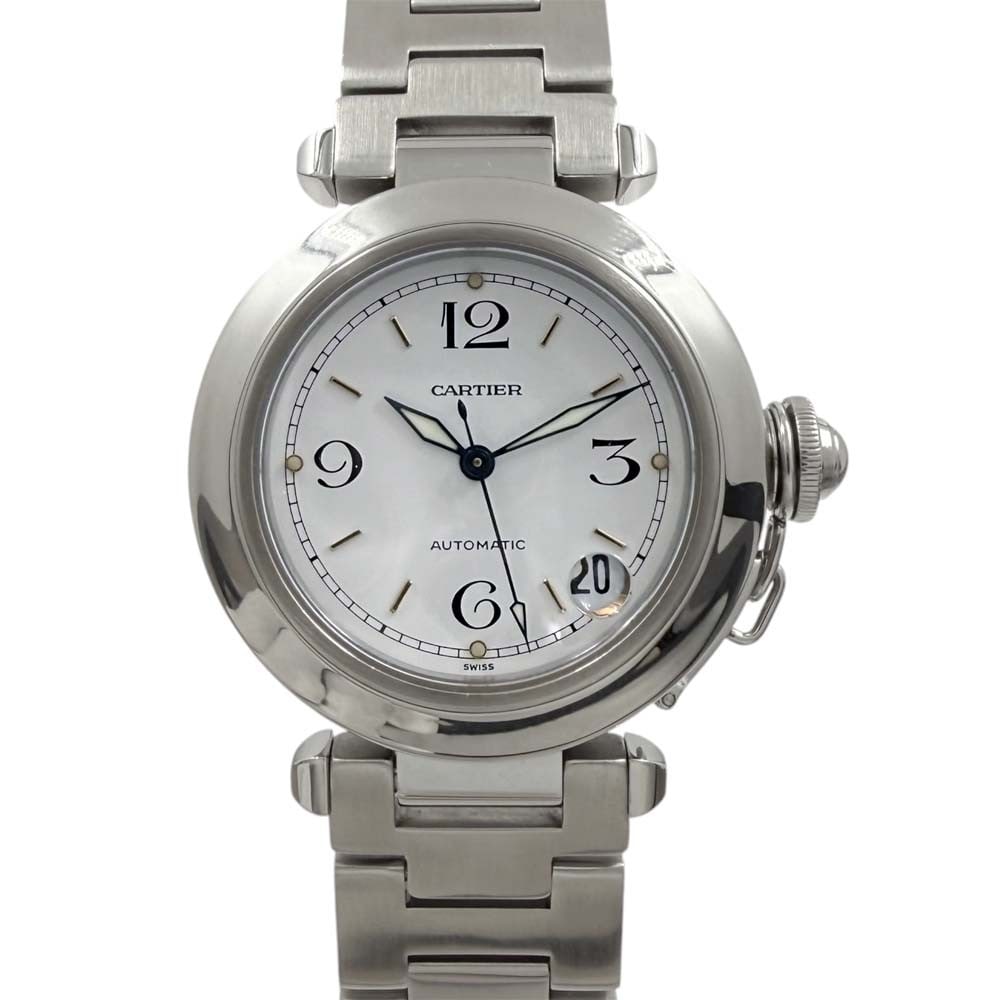 Cartier Pasha C Date W31015M7 Automatic Stainless Steel White Dial Watch: Cartier Pasha C Date W31015M7 Automatic Stainless Steel White Dial Watch Cartier Pasha C Date wristwatch with a white dial and automatic movement. This unisex stainless steel watch features a sapphire