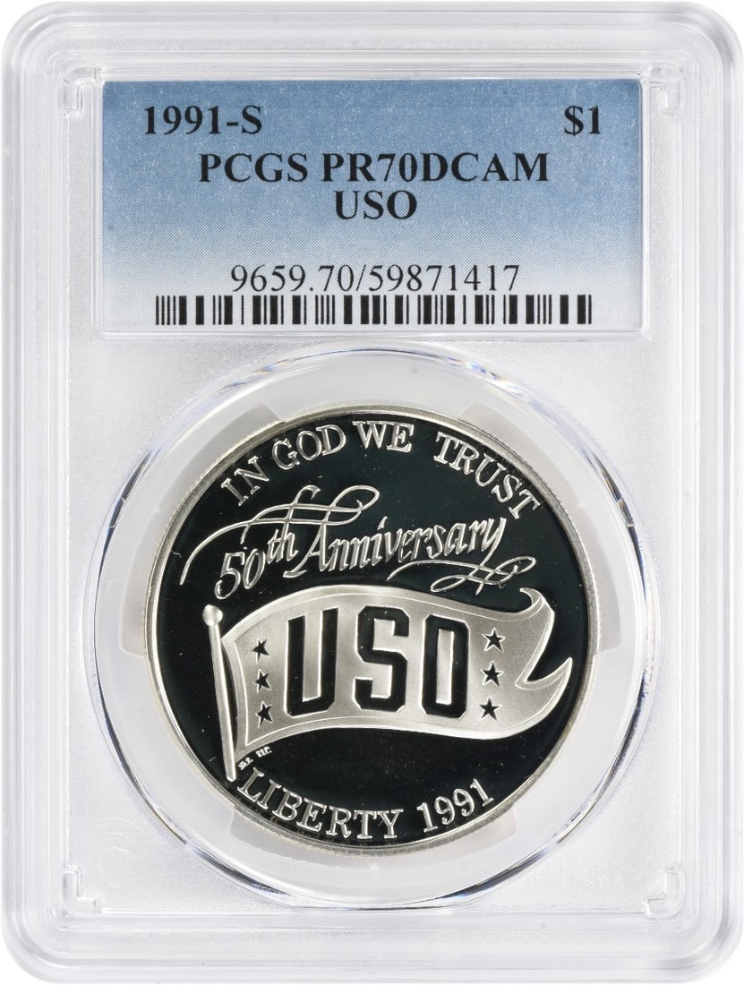 PCGS PR70DCAM 1991-S USO Silver Commemorative Dollar (1 of 2)
