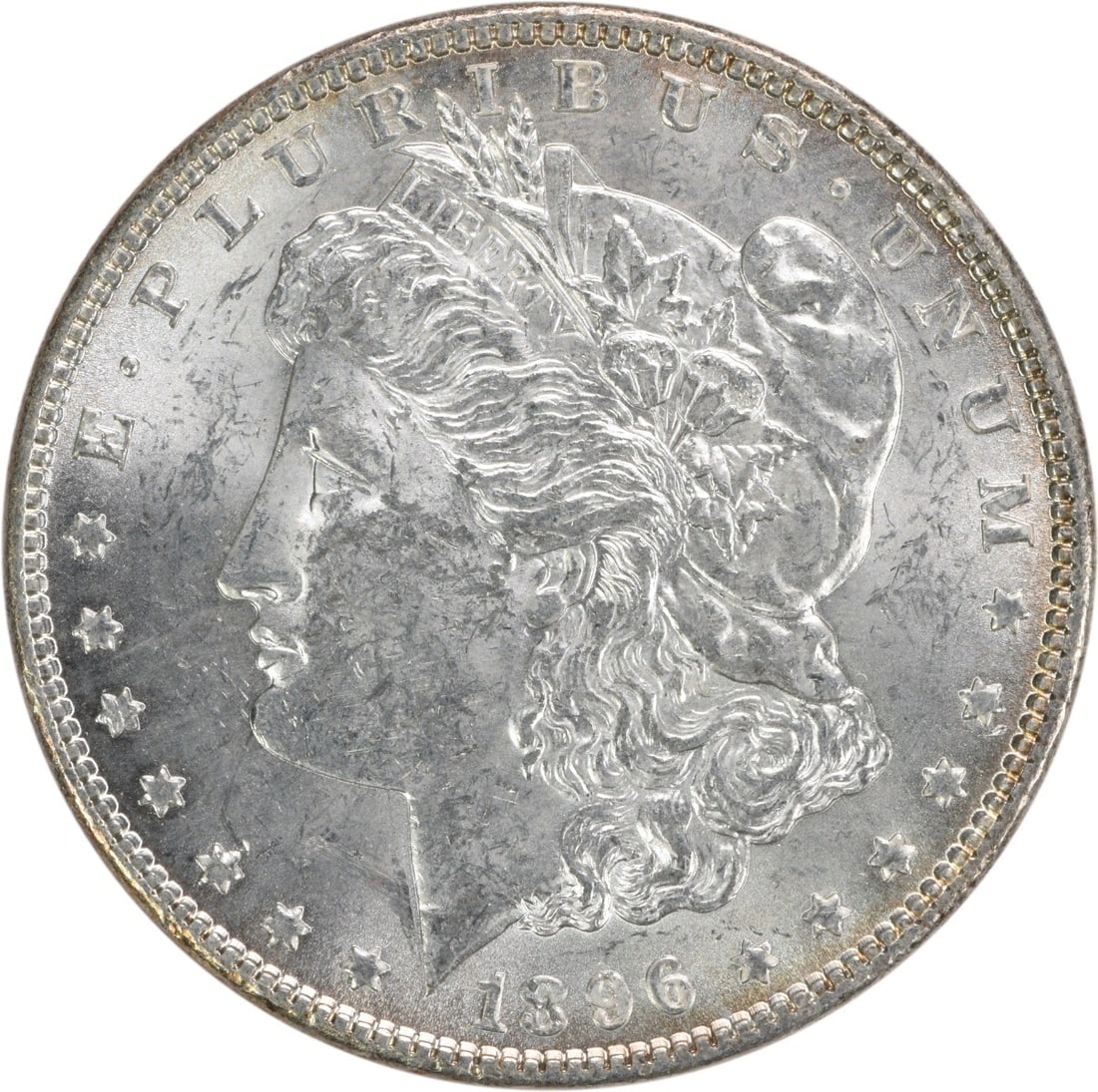 1896 Silver Morgan Dollar Brilliant Uncirculated Uncertified Philadelphia Mint: 1896 Silver Morgan Dollar Brilliant Uncirculated Uncertified Philadelphia Mint This is an 1896 Morgan Silver Dollar from the United States, featuring a bright uncirculated (BU) grade. The coin is unce