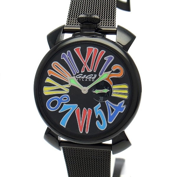 GaGa Milano 5082.1 Manuale Slim 46mm Unisex Wristwatch: GaGa Milano 5082.1 Manuale Slim 46mm Unisex Wristwatch unisex wristwatch with the distinctive Manuale Slim design, featuring a top-mounted crown inspired by pocket watches. The black dial has Roman nu