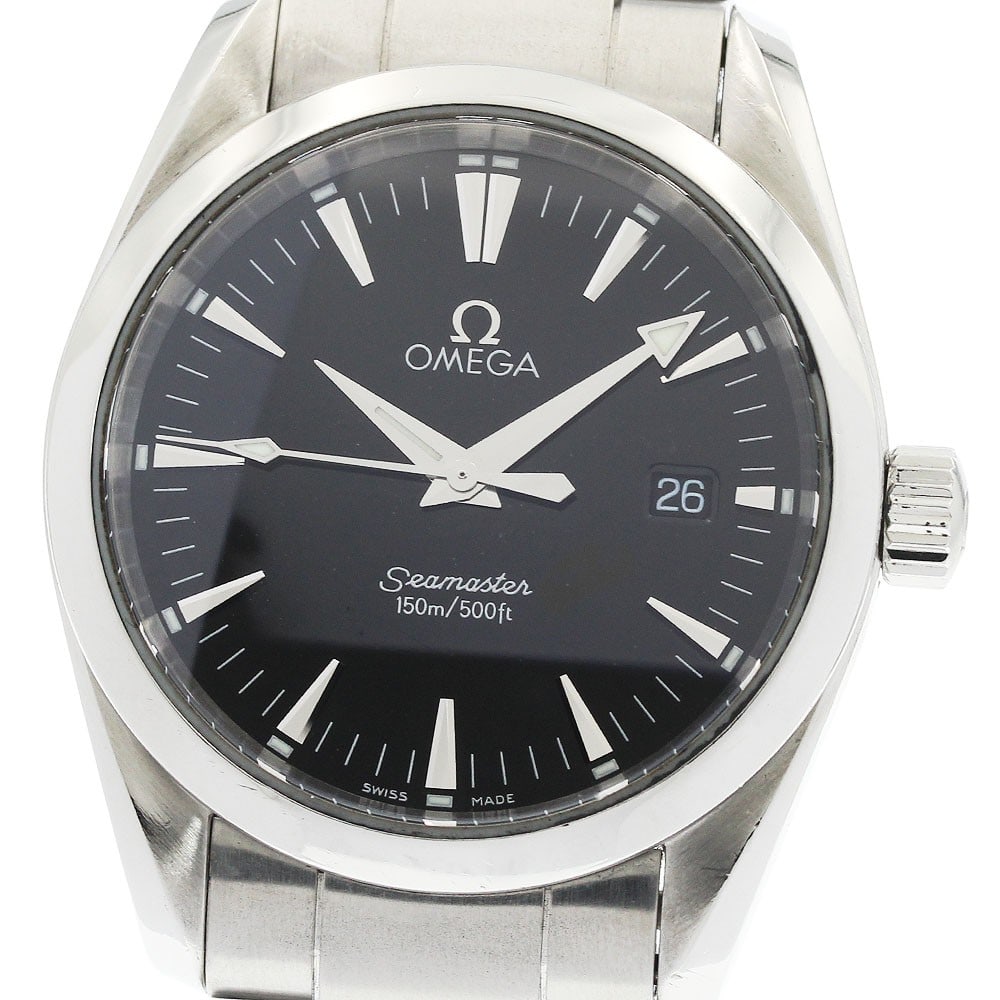OMEGA Seamaster Aqua Terra 2518.50 quartz date unisex wristwatch: OMEGA Seamaster Aqua Terra 2518.50 quartz date unisex wristwatch OMEGA Seamaster Aqua Terra date quartz wristwatch with a black dial and stainless steel case and bracelet. This unisex watch features a