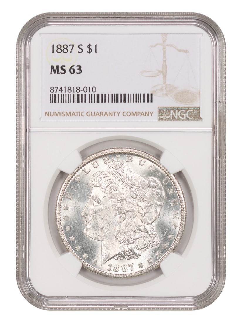 NGC MS63 1887-S Morgan Silver Dollar San Francisco Mint $1: NGC MS63 1887-S Morgan Silver Dollar San Francisco Mint $1 1887-S Morgan Dollar certified by NGC as MS63. This uncirculated example is considered a better San Francisco Mint issue in the series. While