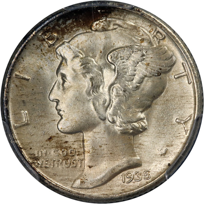 1935-P Mercury Dime PCGS MS67 FB Silver Uncirculated Coin: 1935-P Mercury Dime PCGS MS67 FB Silver Uncirculated Coin This exquisite 1935-P Mercury Dime features a stunning luster and a remarkable strike, making it a standout piece for collectors. Graded MS67 