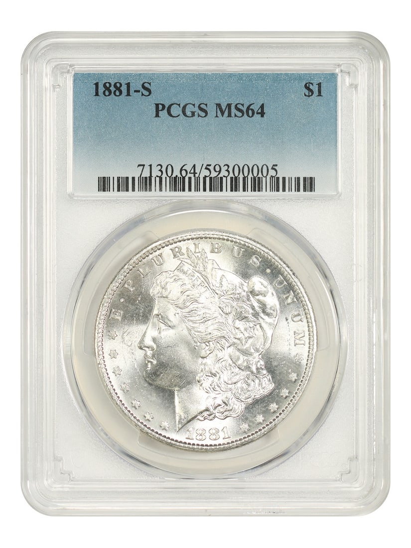 PCGS MS64 1881-S Morgan Silver Dollar $1 Coin: PCGS MS64 1881-S Morgan Silver Dollar $1 Coin 1881-S Morgan Dollar certified by PCGS as MS64. This uncirculated coin is a San Francisco issue and is noted in the original listing as a date universally