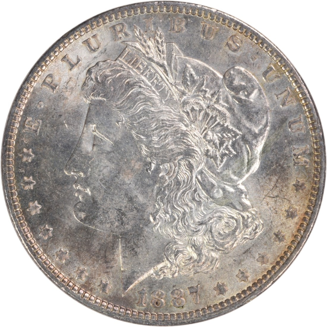 Choice BU 1887 Morgan Silver Dollar Uncertified Philadelphia Mint: Choice BU 1887 Morgan Silver Dollar Uncertified Philadelphia Mint This is an 1887 Morgan Silver Dollar featuring a choice brilliant uncirculated (BU) grade. The coin is uncertified and was minted in t