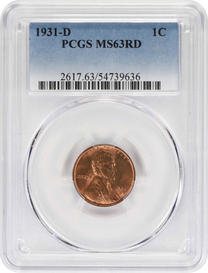 PCGS MS63RD 1931-D Lincoln Wheat Small Cent: PCGS MS63RD 1931-D Lincoln Wheat Small Cent 1931-D Lincoln Wheat Small Cent graded MS63RD by PCGS. This uncirculated copper coin is a pre-owned example from the United States. Specifications Year: 193