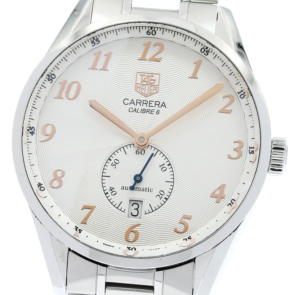 TAG Heuer Carrera Heritage Caliber 6 mens automatic date watch WAS2112.BA0732: TAG Heuer Carrera Heritage Caliber 6 mens automatic date watch WAS2112.BA0732 TAG Heuer Carrera Heritage Caliber 6 Date men's wristwatch with automatic movement, a silver dial, and date and small seco