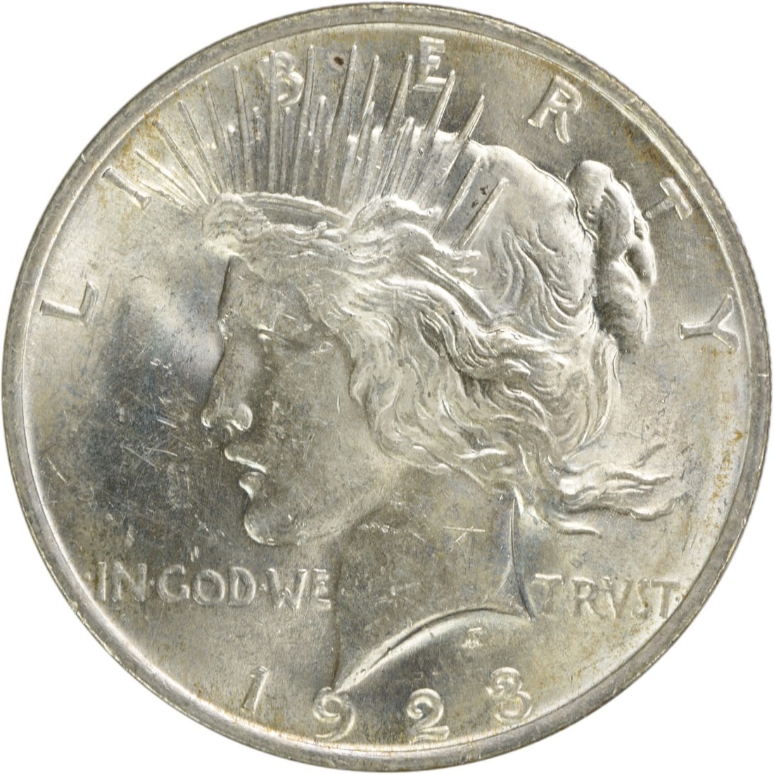 1923 Uncirculated Peace Dollar Silver $1 Coin Uncertified: 1923 Uncirculated Peace Dollar Silver $1 Coin Uncertified 1923 Peace Silver Dollar in uncirculated, uncertified condition. This pre-owned United States $1 coin is composed of silver and identified as 