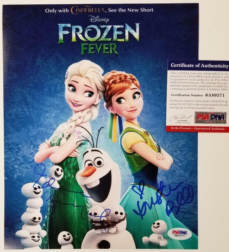 Frozen Fever 8x10 Photo Signed by Kristen Bell and Idina Menzel with PSA/DNA COA: Frozen Fever 8x10 Photo Signed by Kristen Bell and Idina Menzel with PSA/DNA COA This is an original 8x10 photograph from Frozen Fever, signed by Kristen Bell and Idina Menzel. The item includes authe