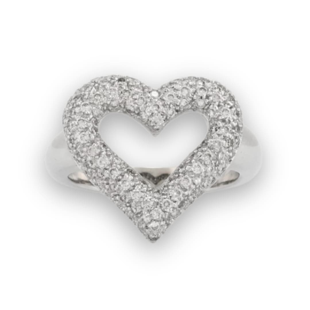 Unbranded 18K White Gold Heart Ring with Pave Diamonds 1.00 CTW (1 of 6)