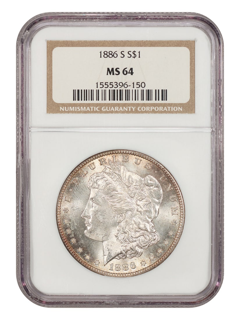 NGC MS64 1886-S Morgan Silver Dollar San Francisco $1: NGC MS64 1886-S Morgan Silver Dollar San Francisco $1 1886-S Morgan Dollar certified by NGC in MS64 grade. This better S-Mint issue is an uncirculated example with a low mintage of just 750,000, thoug