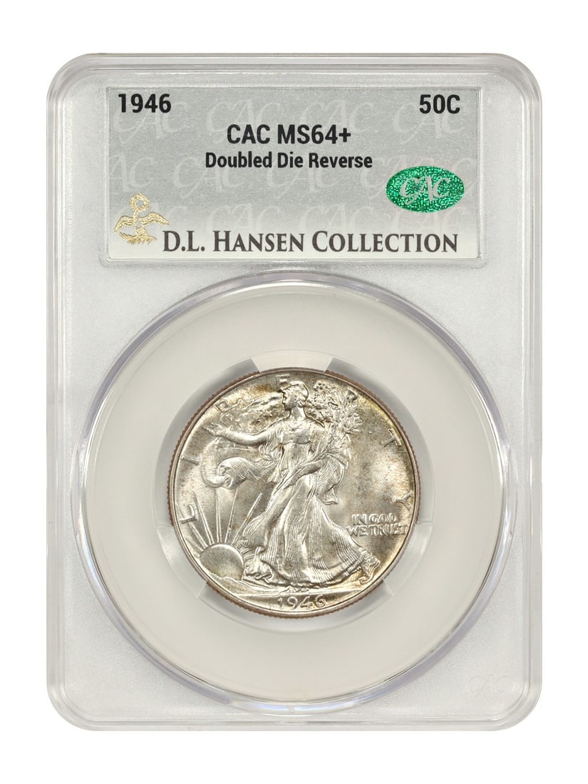 Walking Liberty Half Dollar 1946 50C MS64+ CACG Doubled Die Reverse (1 of 4)