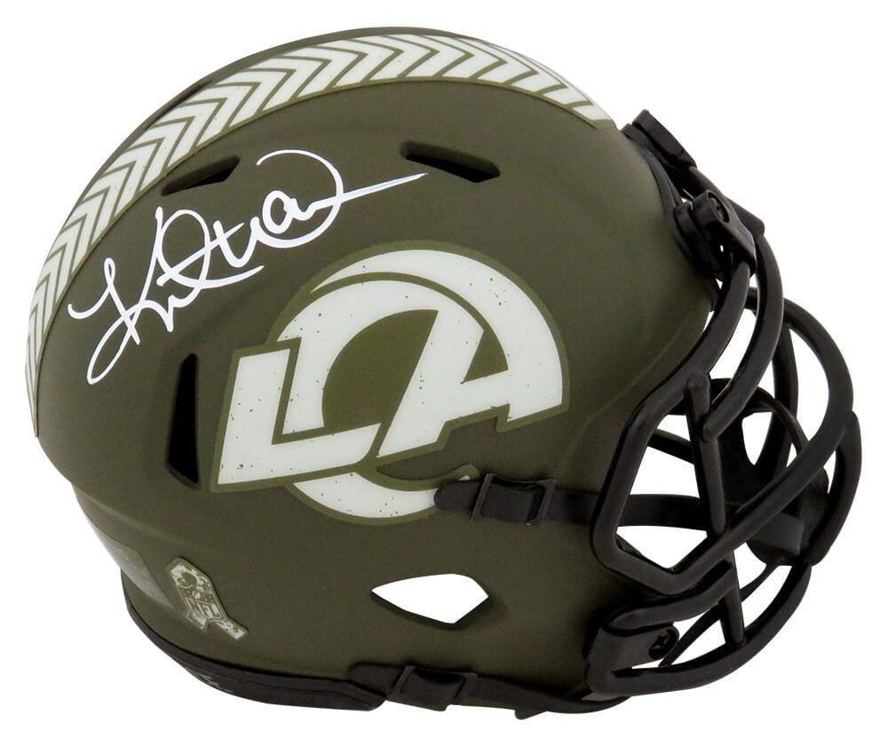 Riddell Speed Mini Helmet Rams Salute to Service Signed by Kurt Warner (1 of 1)