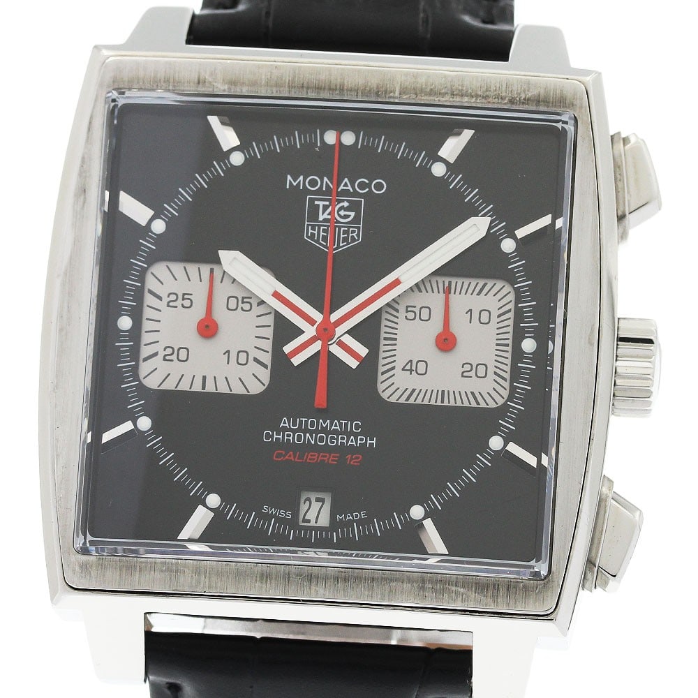 TAG Heuer Monaco Racing CAW2114-0 mens automatic chronograph watch: TAG Heuer Monaco Racing CAW2114-0 mens automatic chronograph watch TAG Heuer Monaco Racing chronograph wristwatch with automatic Caliber 12 movement. This men's watch features a black dial with date, 