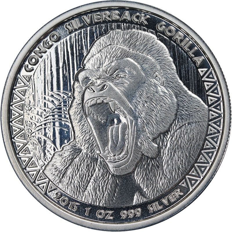2015 Congo Silverback Gorilla 5000 Francs 1oz 999 Silver Coin Uncirculated (1 of 2)