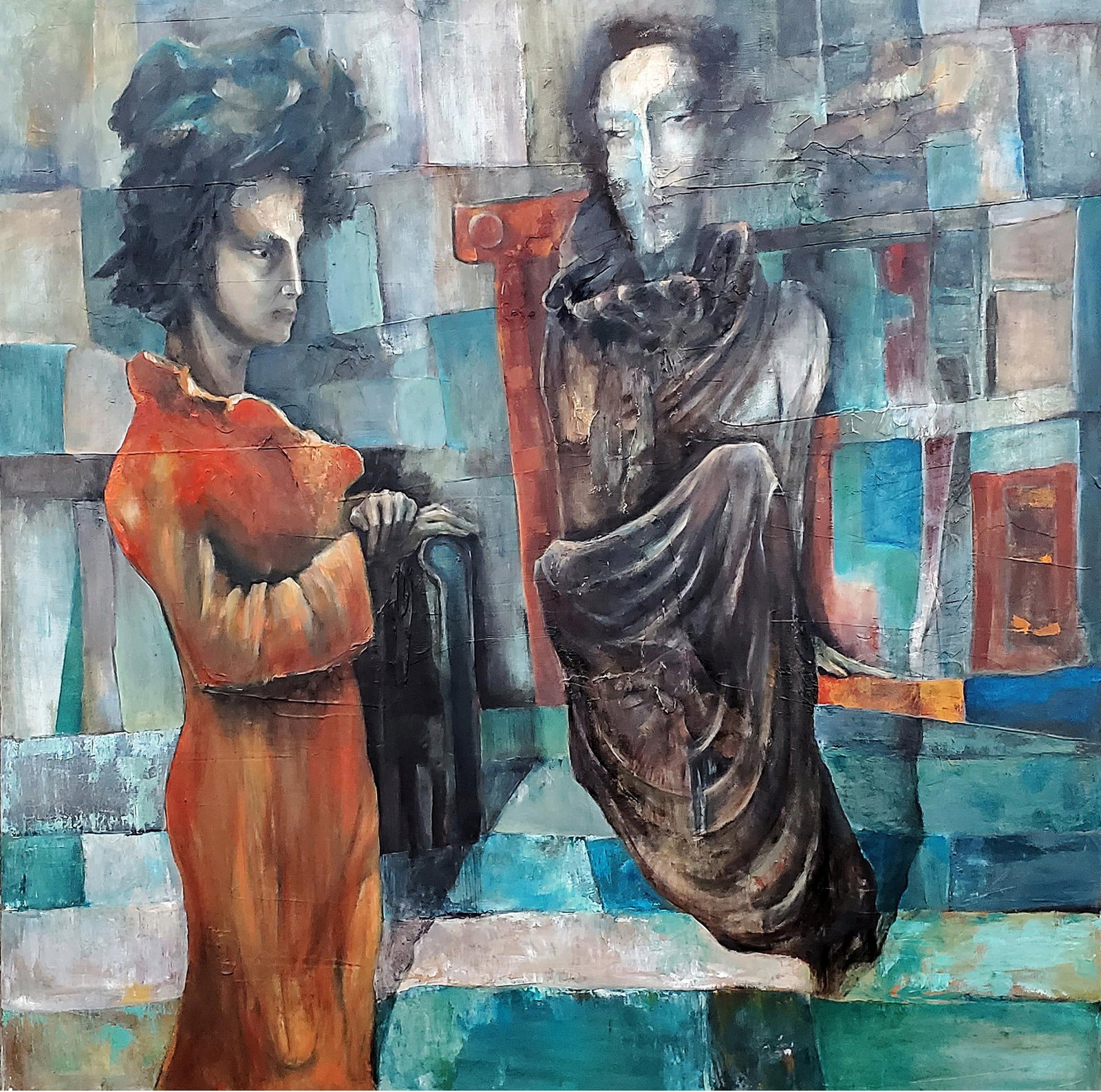 Khoren Keshishyan Contemporary Oil on Canvas Painting 39" x 39" DON'T EXPLAIN: Khoren Keshishyan Contemporary Oil on Canvas Painting 39" x 39" DON'T EXPLAIN "DON'T EXPLAIN" is a 2021 contemporary oil painting by Khoren Keshishyan. Executed in oil on canvas and presented with a f