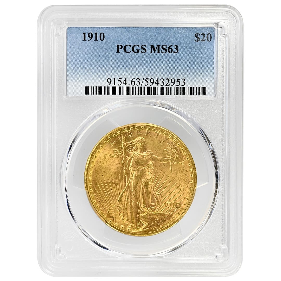 PCGS MS63 1910 $20 Saint Gaudens Double Eagle Gold Coin Type 3 With Motto (1 of 2)